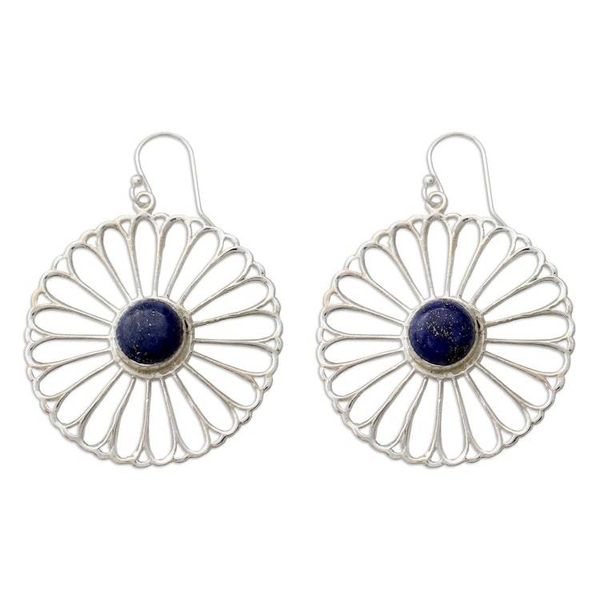 Alternate image for Indian Handmade Lapis Lazuli Dangle Earrings Morning Rays