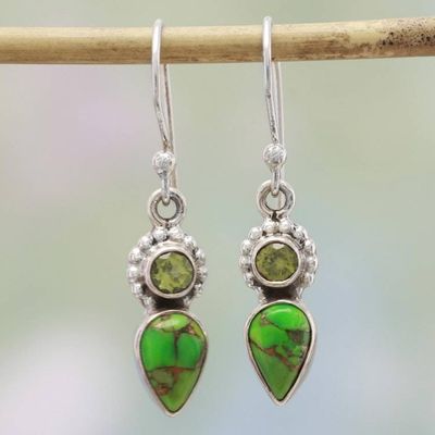 Alternate image for Peridot and Composite Turquoise Dangle Earrings from India Arbor Allure