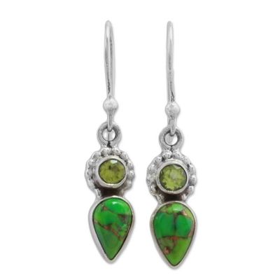 Alternate image for Peridot and Composite Turquoise Dangle Earrings from India Arbor Allure