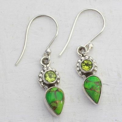 Alternate image for Peridot and Composite Turquoise Dangle Earrings from India Arbor Allure