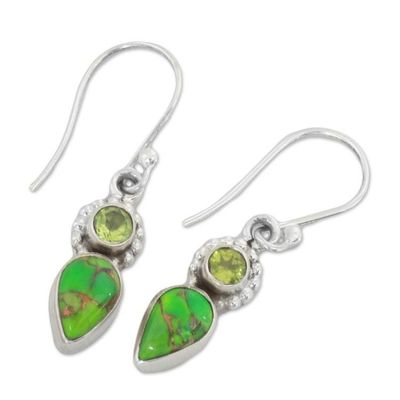 Alternate image for Peridot and Composite Turquoise Dangle Earrings from India Arbor Allure
