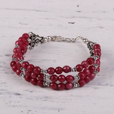 Alternate image for Hand Crafted Cerise Aventurine Beaded Bracelet from India Elegant Trinity in Cerise