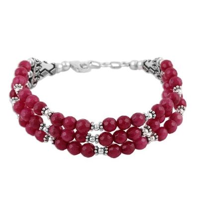 Alternate image for Hand Crafted Cerise Aventurine Beaded Bracelet from India Elegant Trinity in Cerise