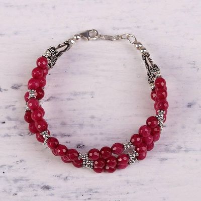 Alternate image for Hand Crafted Cerise Aventurine Beaded Bracelet from India Elegant Trinity in Cerise
