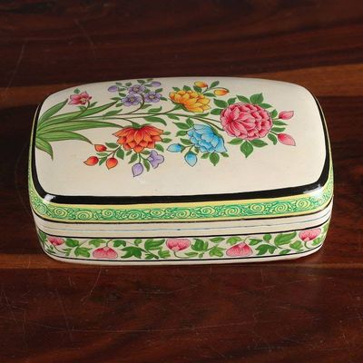 Alternate image for Spring-Themed Hand-Painted Green Papier Mache Jewelry Box Whispers of Spring