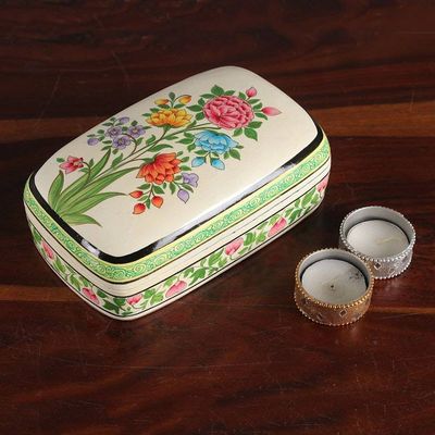 Alternate image for Spring-Themed Hand-Painted Green Papier Mache Jewelry Box Whispers of Spring