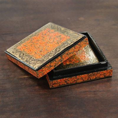 Alternate image for Orange Floral Motif Papier Mache Coasters Set of 6 Kashmir Warmth