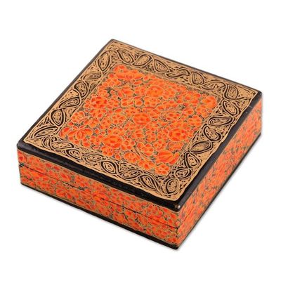 Alternate image for Orange Floral Motif Papier Mache Coasters Set of 6 Kashmir Warmth