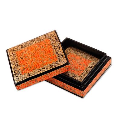 Alternate image for Orange Floral Motif Papier Mache Coasters Set of 6 Kashmir Warmth