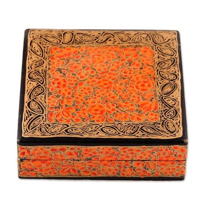 Alternate image for Orange Floral Motif Papier Mache Coasters Set of 6 Kashmir Warmth