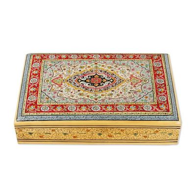 Alternate image for Persian-Inspired Painted Wood Papier Mache Decorative Box Royal Medallion