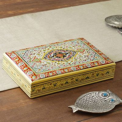 Alternate image for Persian-Inspired Painted Wood Papier Mache Decorative Box Royal Medallion