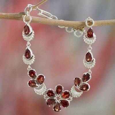 Alternate image for Floral Sterling Silver and Garnet Bracelet Cherry Blossom