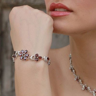 Alternate image for Floral Sterling Silver and Garnet Bracelet Cherry Blossom