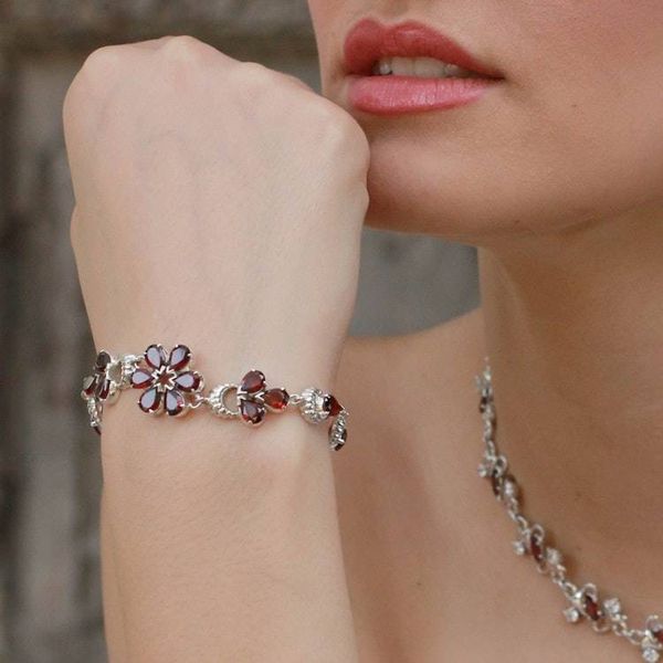 Alternate image for Floral Sterling Silver and Garnet Bracelet Cherry Blossom