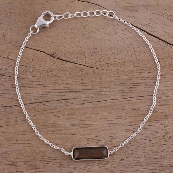 Alternate image for Smoky Quartz and 925 Silver Pendant Bracelet from India Elegant Prism