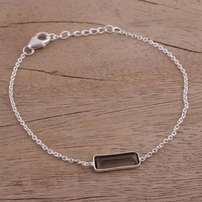 Alternate image for Smoky Quartz and 925 Silver Pendant Bracelet from India Elegant Prism