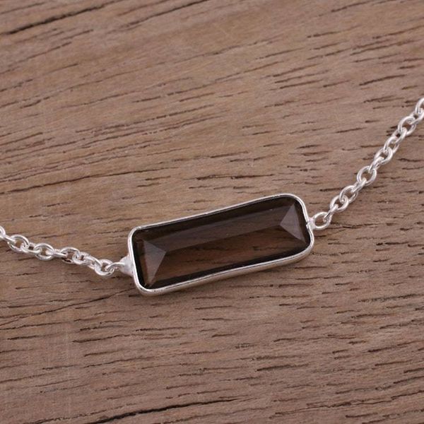 Alternate image for Smoky Quartz and 925 Silver Pendant Bracelet from India Elegant Prism
