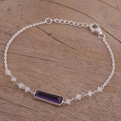 Alternate image for Amethyst and Rainbow Moonstone Pendant Bracelet from India Magical Prism