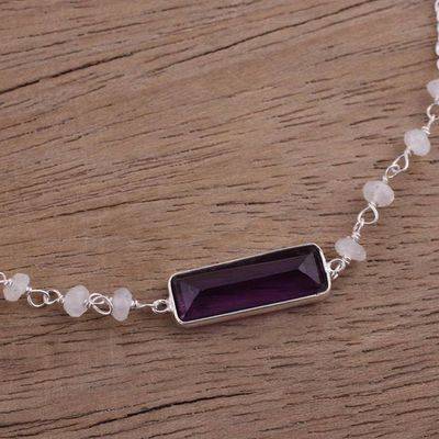 Alternate image for Amethyst and Rainbow Moonstone Pendant Bracelet from India Magical Prism
