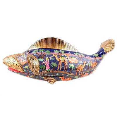 Alternate image for Hand-Painted Wood and Papier Mache Decorative Box from India Fish of Secrets