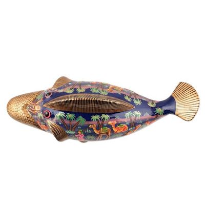 Alternate image for Hand-Painted Wood and Papier Mache Decorative Box from India Fish of Secrets