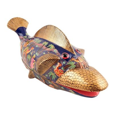 Alternate image for Hand-Painted Wood and Papier Mache Decorative Box from India Fish of Secrets