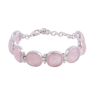 Alternate image for Rose Quartz and Sterling Silver Link Bracelet from India Pink Allure