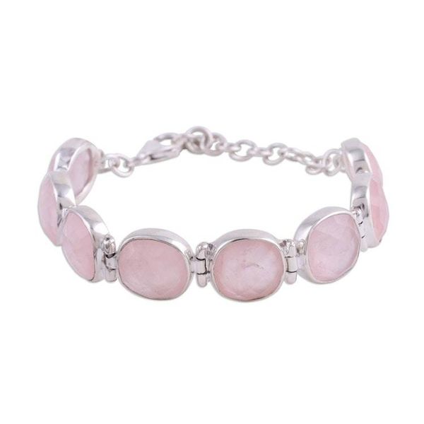 Alternate image for Rose Quartz and Sterling Silver Link Bracelet from India Pink Allure