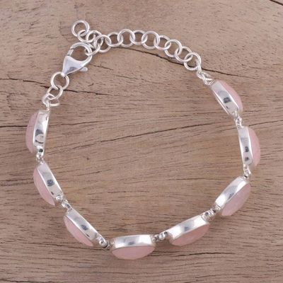 Alternate image for Rose Quartz and Sterling Silver Link Bracelet from India Pink Allure