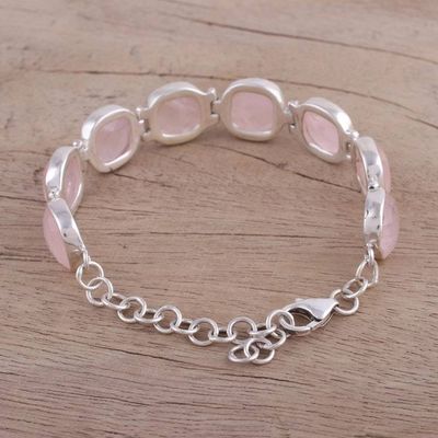 Alternate image for Rose Quartz and Sterling Silver Link Bracelet from India Pink Allure