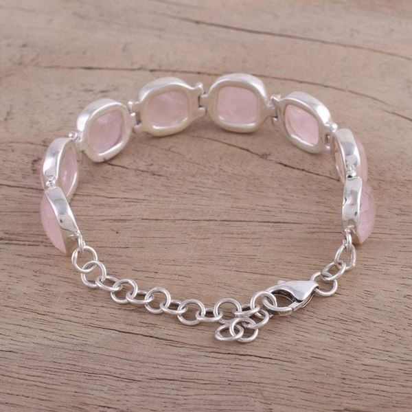 Alternate image for Rose Quartz and Sterling Silver Link Bracelet from India Pink Allure