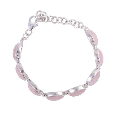 Alternate image for Rose Quartz and Sterling Silver Link Bracelet from India Pink Allure