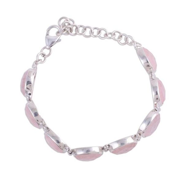 Alternate image for Rose Quartz and Sterling Silver Link Bracelet from India Pink Allure