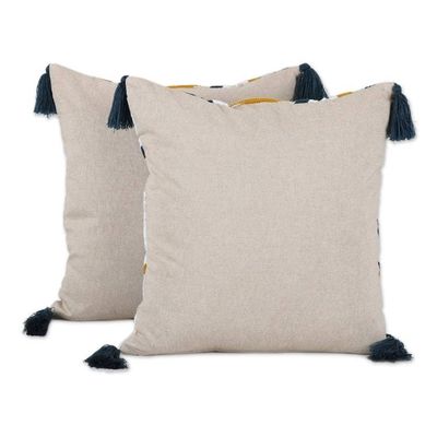 Alternate image for Floral Cotton Cushion Covers with Tassels from India Pair Chic Bouquet