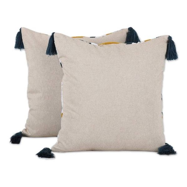Alternate image for Floral Cotton Cushion Covers with Tassels from India Pair Chic Bouquet