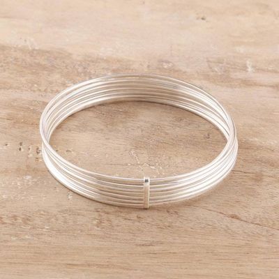 Alternate image for Modern Sterling Silver Bangle Bracelet from India Graceful Harmony
