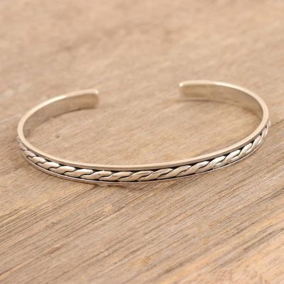 Alternate image for Sterling Silver Cuff Bracelet with Braided Pattern Braided Elegance