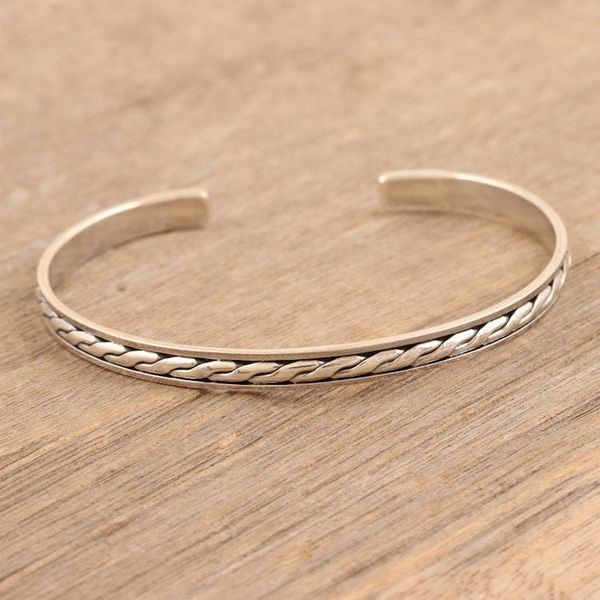 Alternate image for Sterling Silver Cuff Bracelet with Braided Pattern Braided Elegance
