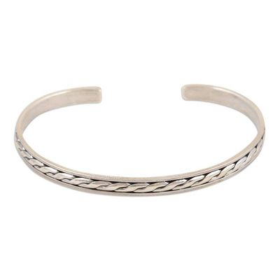 Alternate image for Sterling Silver Cuff Bracelet with Braided Pattern Braided Elegance