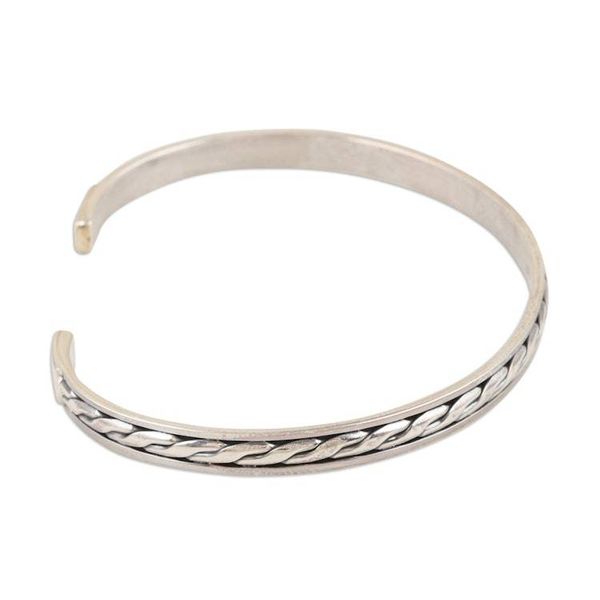 Alternate image for Sterling Silver Cuff Bracelet with Braided Pattern Braided Elegance
