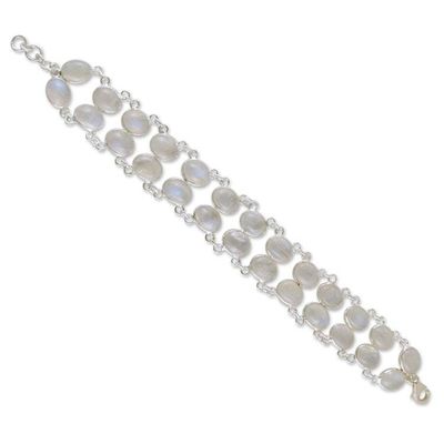 Alternate image for Good Fortune Sterling Silver Wristband Moonstone Bracelet Enchanted Mystery