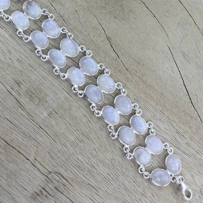Alternate image for Good Fortune Sterling Silver Wristband Moonstone Bracelet Enchanted Mystery