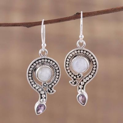 Alternate image for Rainbow Moonstone and Amethyst Dangle Earrings from India Graceful Query