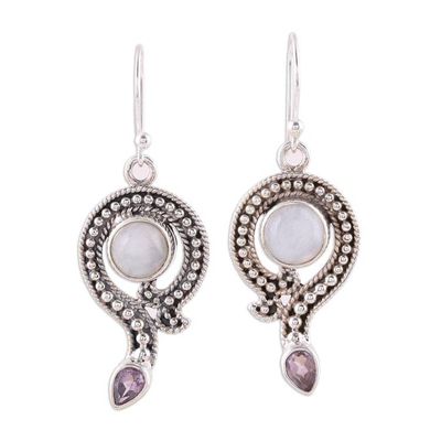 Alternate image for Rainbow Moonstone and Amethyst Dangle Earrings from India Graceful Query