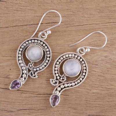 Alternate image for Rainbow Moonstone and Amethyst Dangle Earrings from India Graceful Query