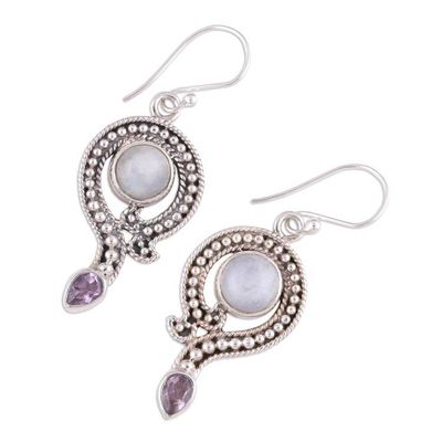 Alternate image for Rainbow Moonstone and Amethyst Dangle Earrings from India Graceful Query