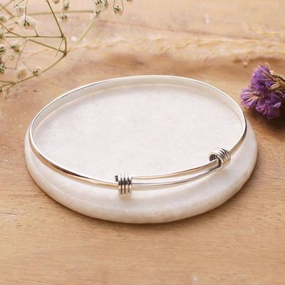 Alternate image for Simple Sterling Silver Bangle Bracelet from India Dual Elegance
