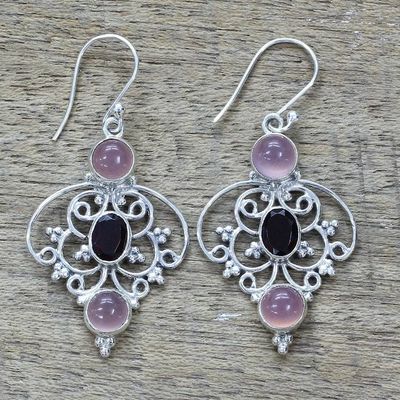 Alternate image for Sterling Silver Garnet Chalcedony Dangle Earrings from India Glistening Jaipur