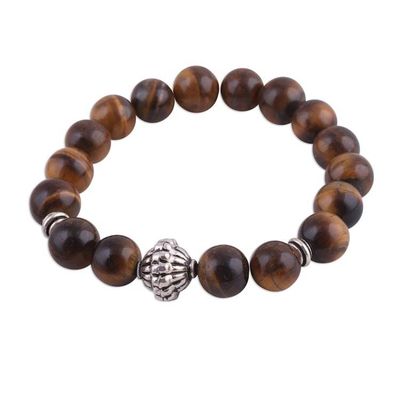 Alternate image for Natural Tigers Eye Beaded Stretch Bracelet from India Earthen Kiss